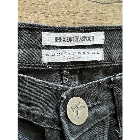 One Teaspoon Fox Black Junkyard Denim Skirt 25 Distressed Sudra Anchor 4040 - Picture 2 of 5